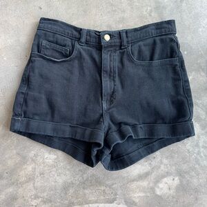 American Apparel Black Denim Cuffed Shorts